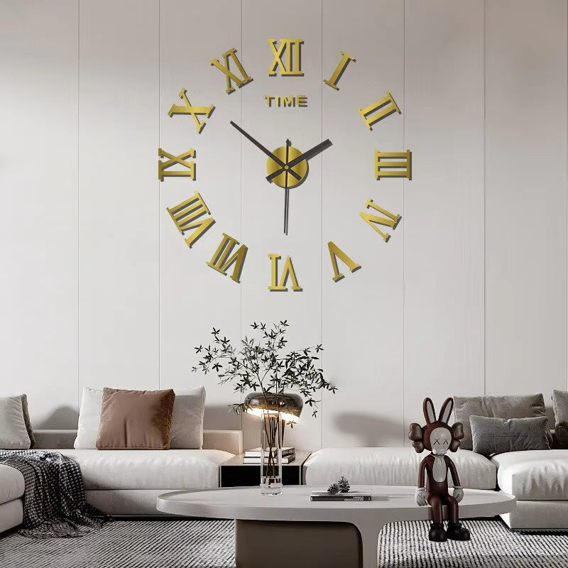 3D Acrylic Digital Wall Clock Roman Numerals Design Mirror Wall Clock Fashion Large round Wall Clock DIY Self Adhesive Clocks - VOLARA Supply