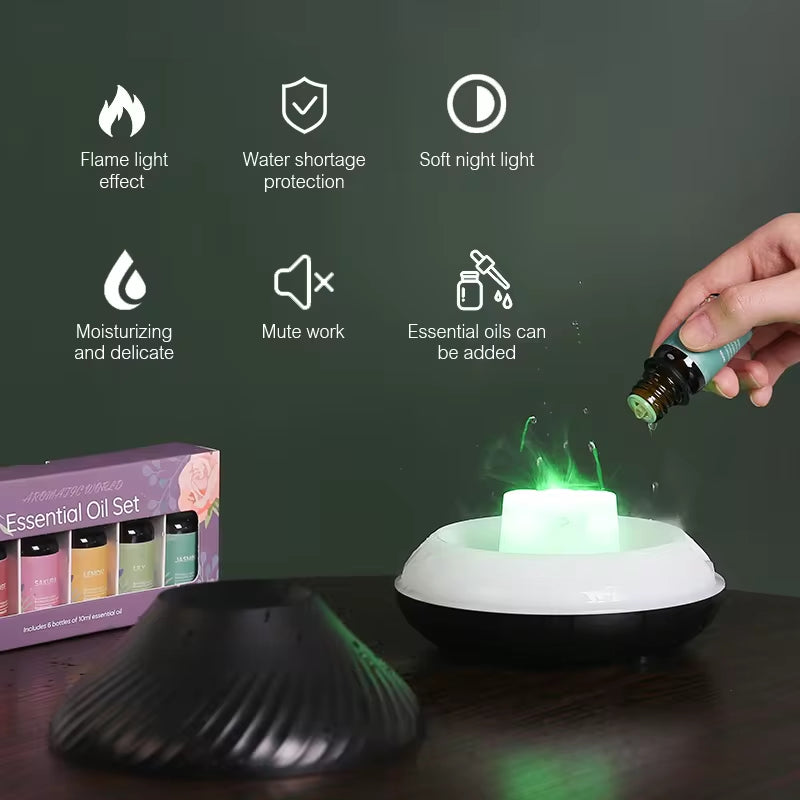 Volcano Flame Aromatherapy Diffuser & Humidifier – 130ml USB with Colorful Night Light - VOLARA Supply