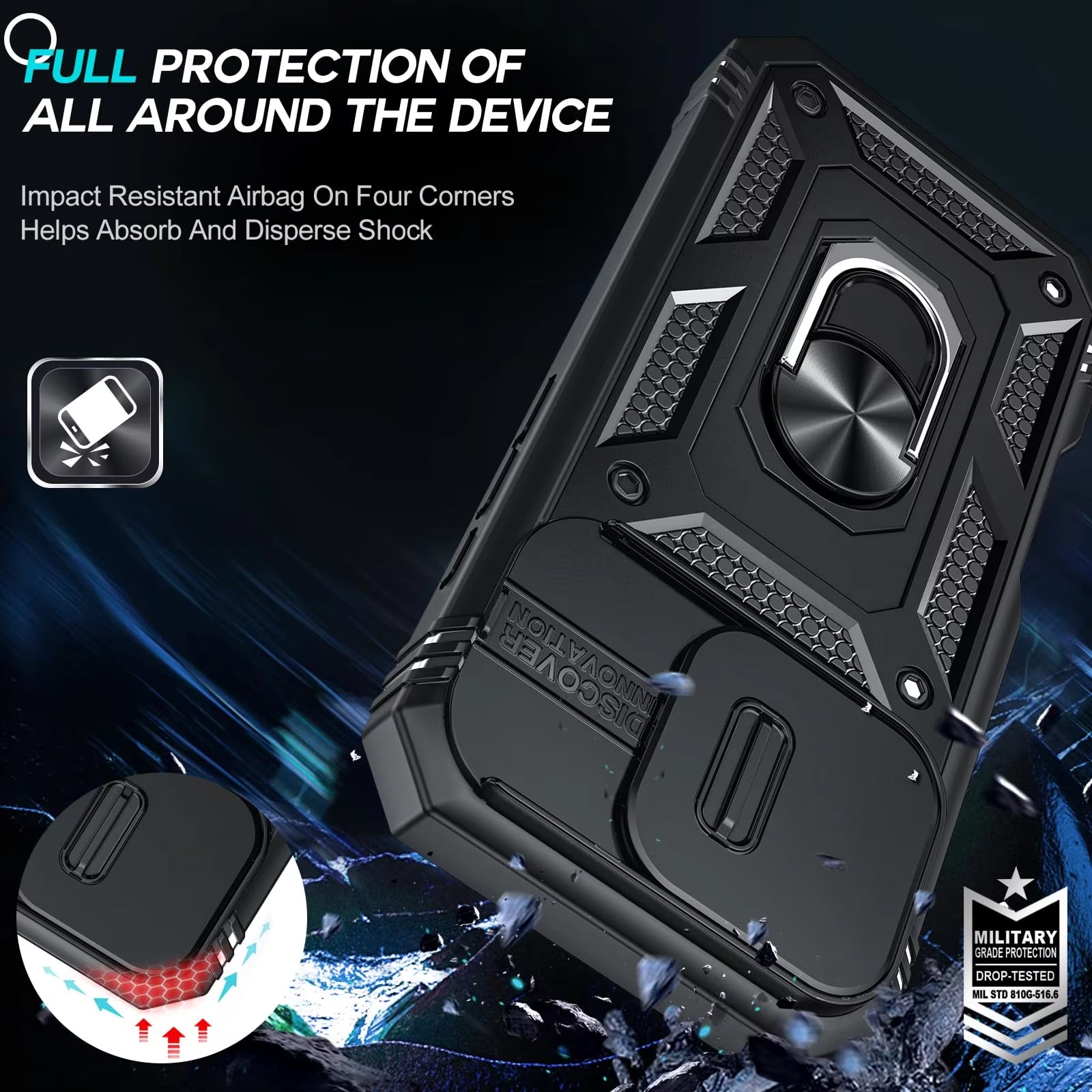 Military-Grade Armor Case with Camera Slide & 360° Ring Kickstand – Ultimate Protection for All iPhone Models - VOLARA Supply