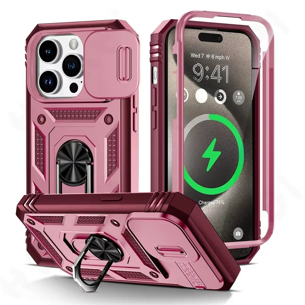 Military-Grade Armor Case with Camera Slide & 360° Ring Kickstand – Ultimate Protection for All iPhone Models - VOLARA Supply