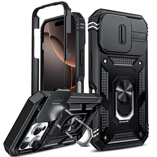 Military-Grade Armor Case with Camera Slide & 360° Ring Kickstand – Ultimate Protection for All iPhone Models - VOLARA Supply