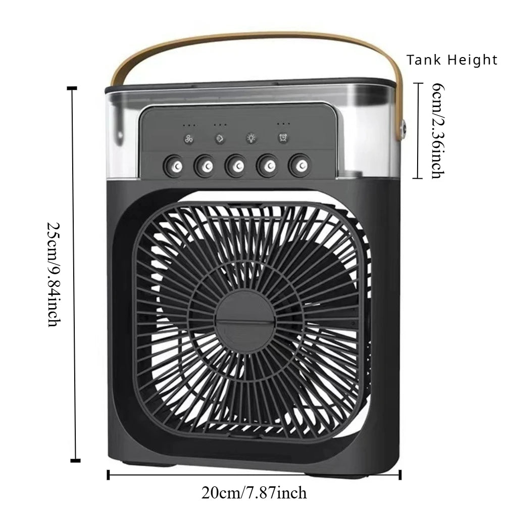 Portable Air Mist Cooling Fan – 5-Hole Spray, USB Rechargeable, Instant Cool Vapor for Home & Office - VOLARA Supply