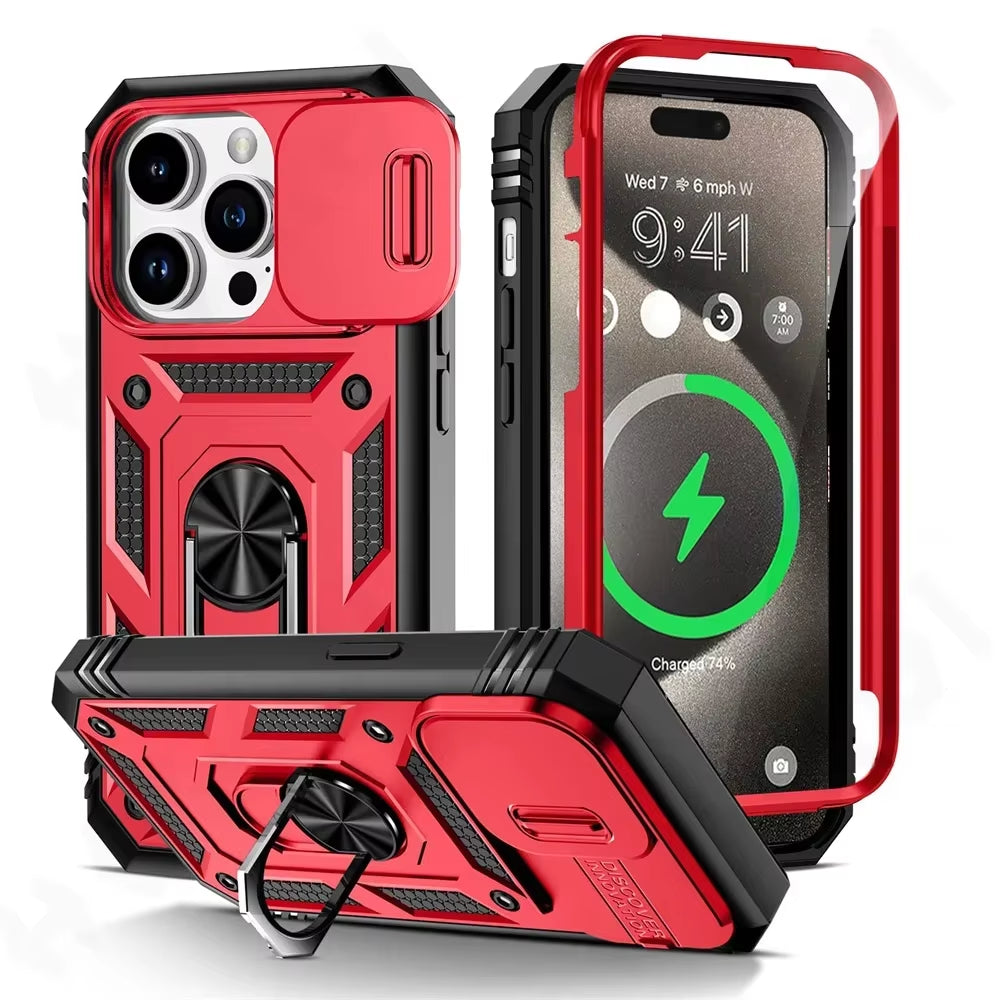 Military-Grade Armor Case with Camera Slide & 360° Ring Kickstand – Ultimate Protection for All iPhone Models - VOLARA Supply