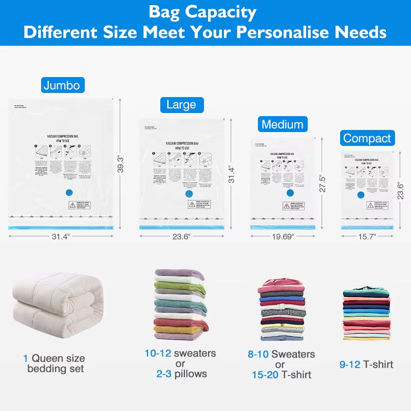 Vacuum Storage Bags & Rechargeable Air Pump – Maximize Space & Keep Items Fresh - VOLARA Supply