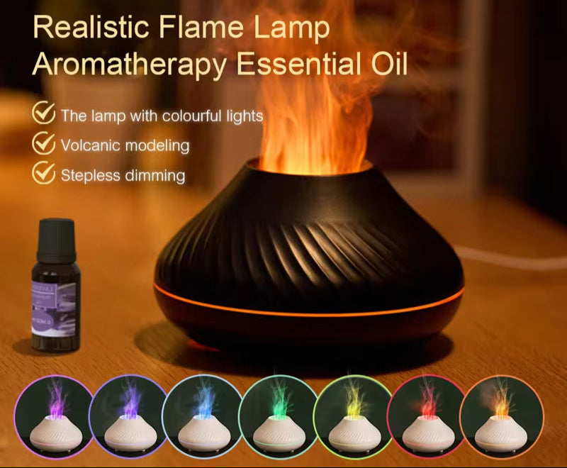 Volcano Flame Aromatherapy Diffuser & Humidifier – 130ml USB with Colorful Night Light - VOLARA Supply