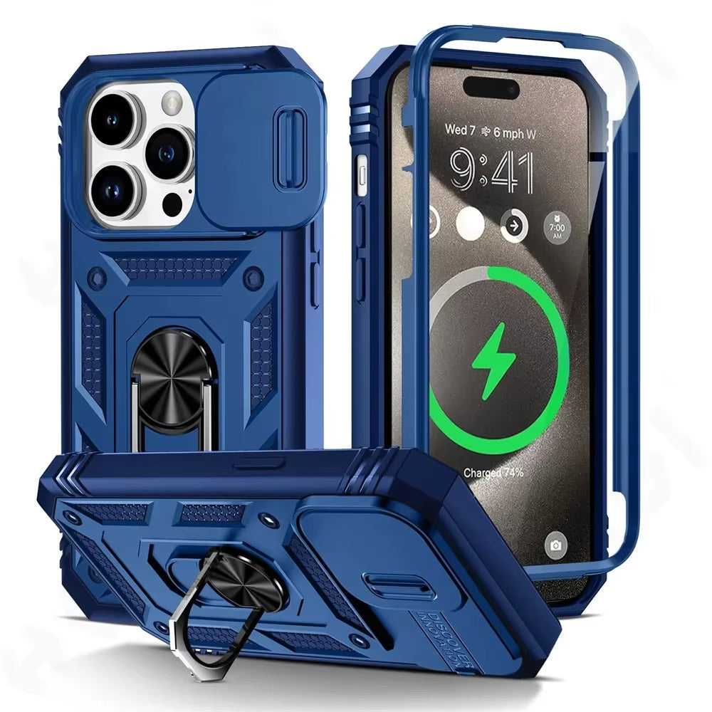 Military-Grade Armor Case with Camera Slide & 360° Ring Kickstand – Ultimate Protection for All iPhone Models - VOLARA Supply