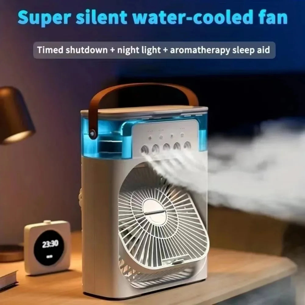 Portable Air Mist Cooling Fan – 5-Hole Spray, USB Rechargeable, Instant Cool Vapor for Home & Office - VOLARA Supply