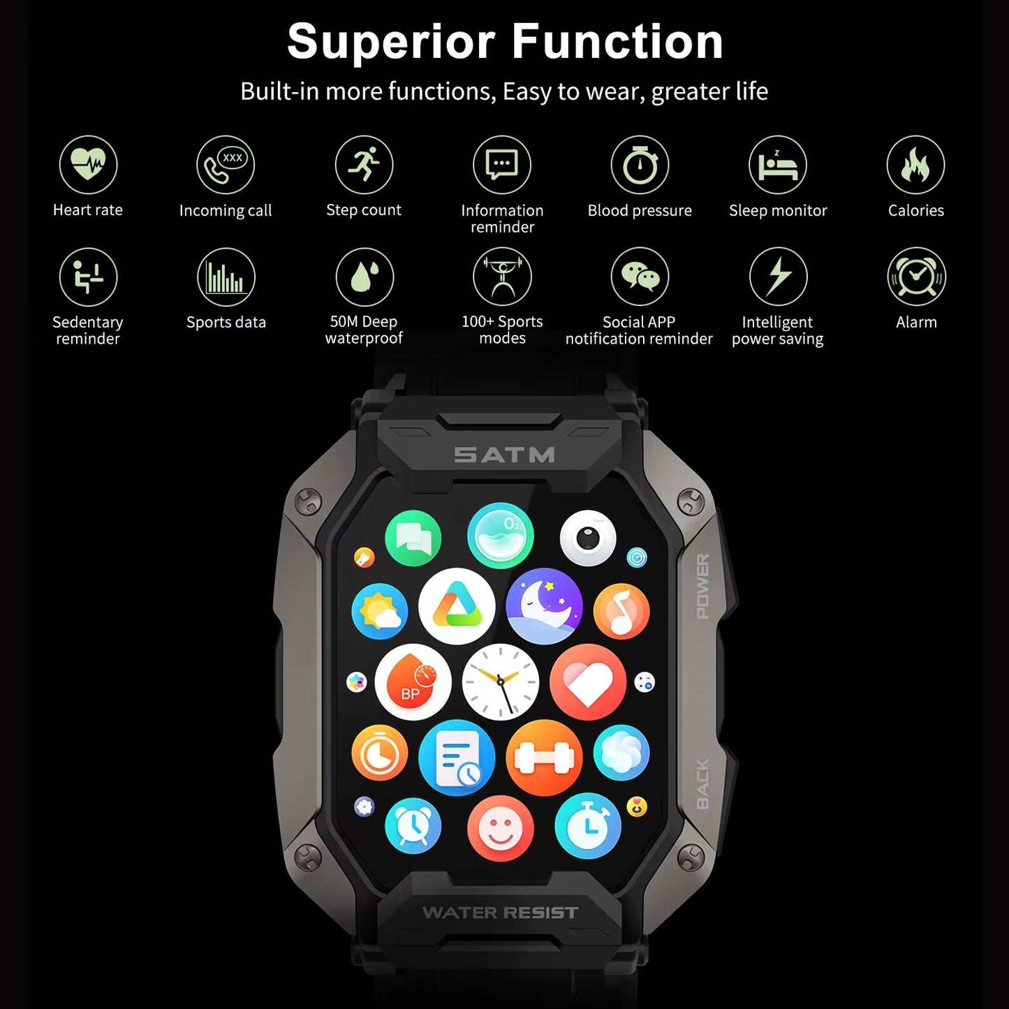 Military Grade Smartwatch | 100+ Sports Modes, Bluetooth Calls, and Comprehensive Health Tracking - VOLARA Supply