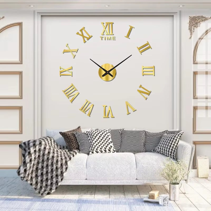 3D Acrylic Digital Wall Clock Roman Numerals Design Mirror Wall Clock Fashion Large round Wall Clock DIY Self Adhesive Clocks - VOLARA Supply