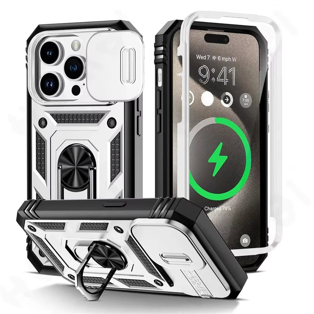 Military-Grade Armor Case with Camera Slide & 360° Ring Kickstand – Ultimate Protection for All iPhone Models - VOLARA Supply