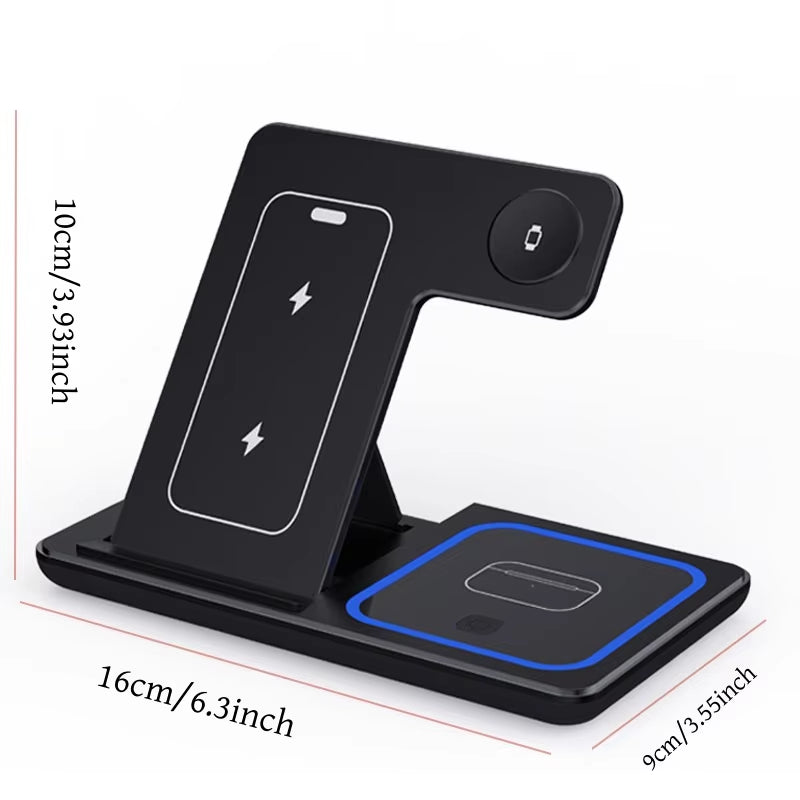 3-in-1 Foldable Wireless Charging Station – 30W Fast Charge for Phones, Watches & Earbuds - VOLARA Supply