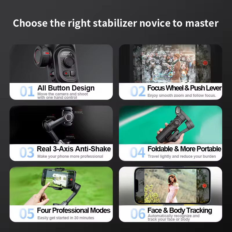 Premium AI-Integrated 3-Axis Smartphone Gimbal Stabilizer – Smooth, Smart & Versatile - VOLARA Supply