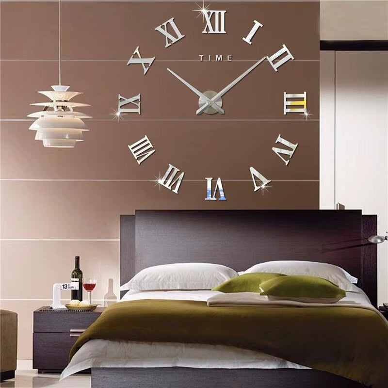 3D Acrylic Digital Wall Clock Roman Numerals Design Mirror Wall Clock Fashion Large round Wall Clock DIY Self Adhesive Clocks - VOLARA Supply