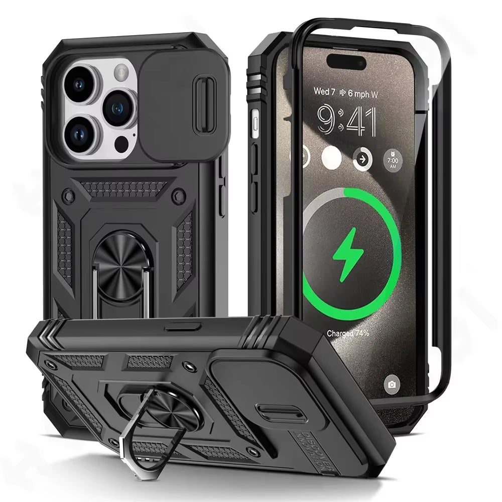 Military-Grade Armor Case with Camera Slide & 360° Ring Kickstand – Ultimate Protection for All iPhone Models - VOLARA Supply