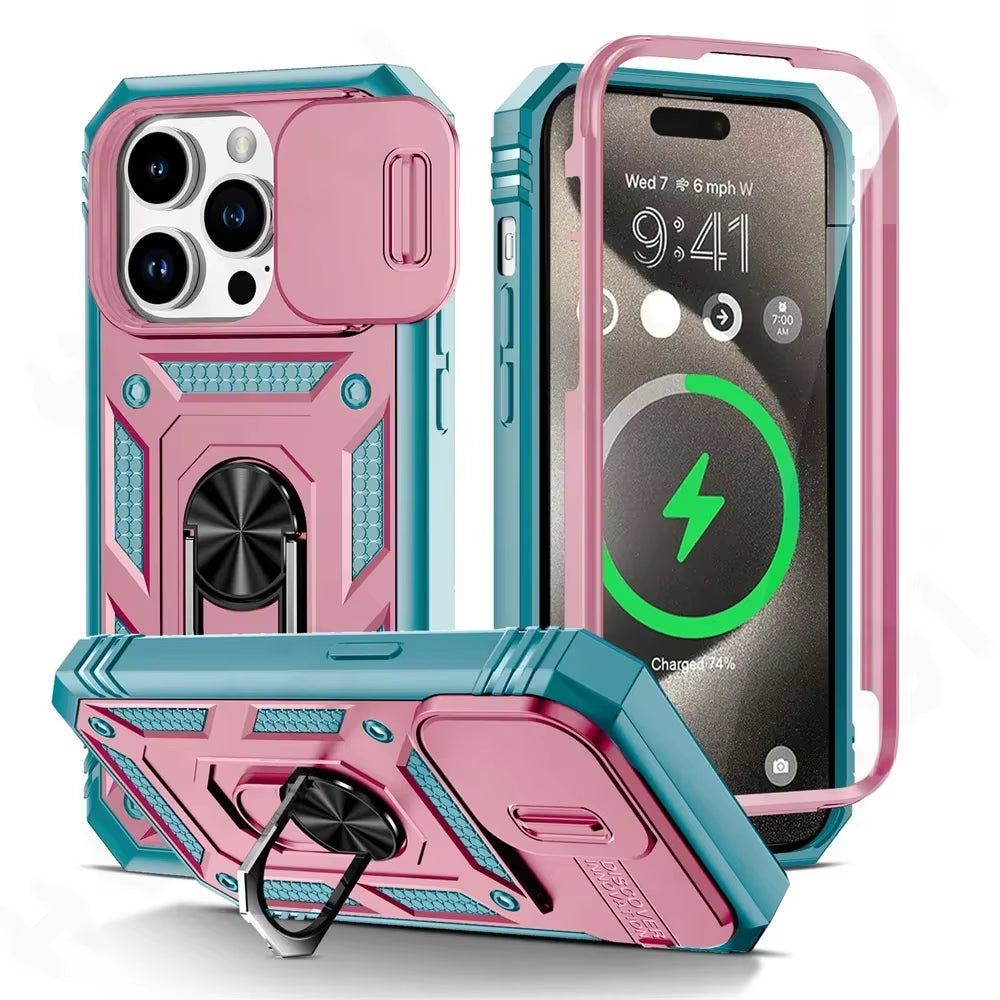 Military-Grade Armor Case with Camera Slide & 360° Ring Kickstand – Ultimate Protection for All iPhone Models - VOLARA Supply