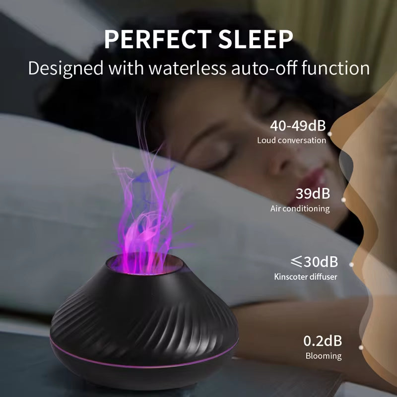 Volcano Flame Aromatherapy Diffuser & Humidifier – 130ml USB with Colorful Night Light - VOLARA Supply