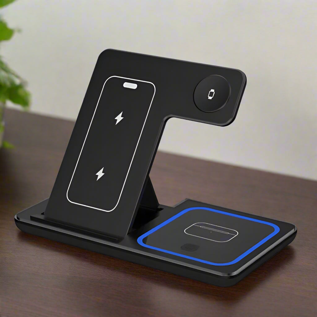 3-in-1 Foldable Wireless Charging Station – 30W Fast Charge for Phones, Watches & Earbuds - VOLARA Supply