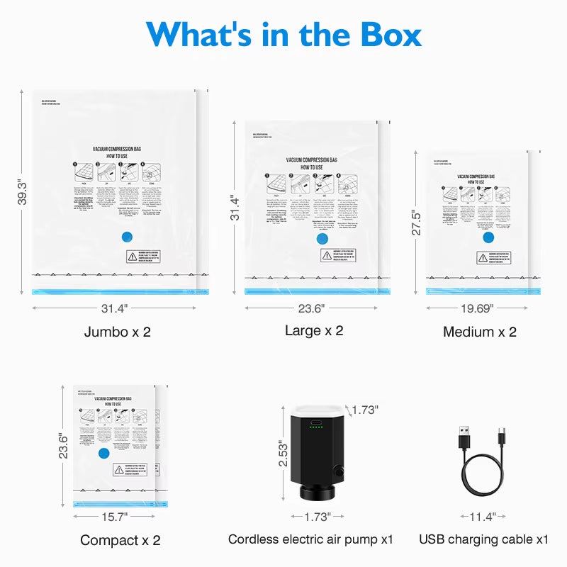 Vacuum Storage Bags & Rechargeable Air Pump – Maximize Space & Keep Items Fresh - VOLARA Supply